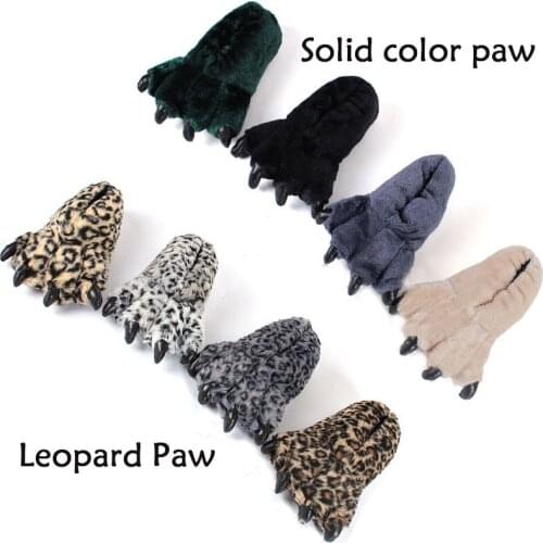 Winter Warm Woman/Man Home Slippers Animal Bear Paw Plush Slides Couple Thermal Soft Cotton Paw Indoor House Flat Cotton Shoes