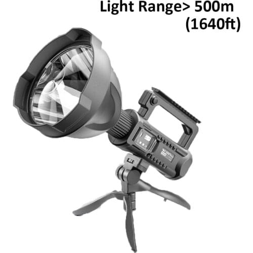 USB Rechargeable LED Work Light Searchlight 500m Light Range Handheld Spotlight with 18650 Battery For Hunting Adventure Fishing