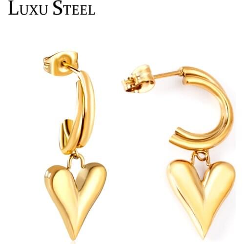 LUXUSTEEL Women Heart Shape Drop Earrings Women Accessories Gold Color Mujer Earring Fashion Jewelry Wholesale
