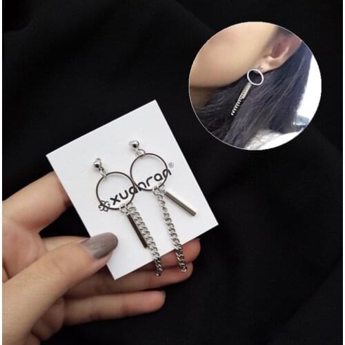 Fashion simple Tassel earrings for Women circle metal Long chain Pendant earrings geometric long ear line Lady charm jewelry