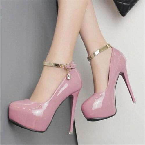 Women pumps PU Buckle Strap 12CM Thin Heels High heels Round Toe waterproof Shallow zapatos de mujer women shoes size 35-42