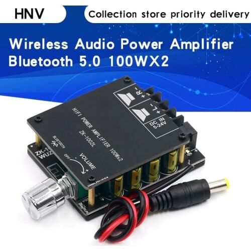 ZK-1002L 100WX2 Mini Bluetooth 5.0 Wireless Audio Power Digital Amplifier Board Stereo Amp DC 12V 24V