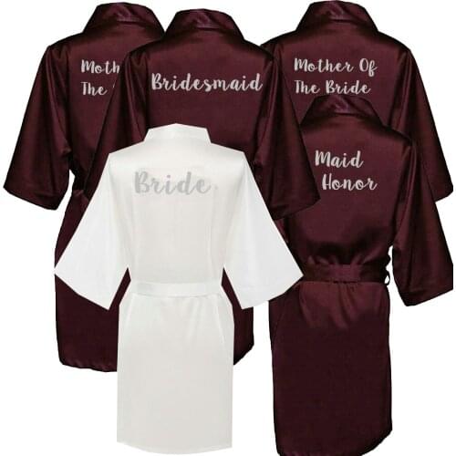 Owiter Burgundy Bride Bridesmaid Bridal Wedding Silk Satin Robes with Mother Sister of The Bride Maid of Honor Gift Kimono Robes