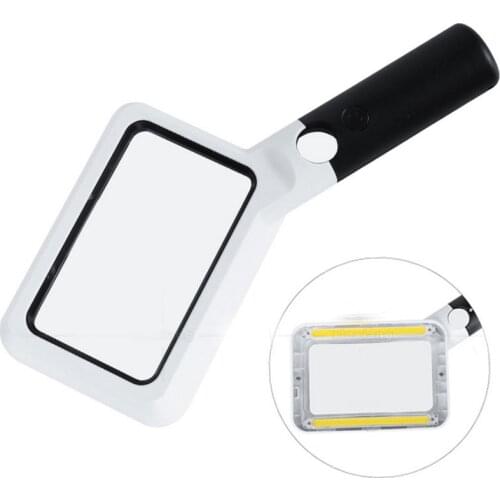 2X 20X rectangular Magnifying Reading Glass hand-held magnifier with LED lamps Square Lens COB integrated LED light source