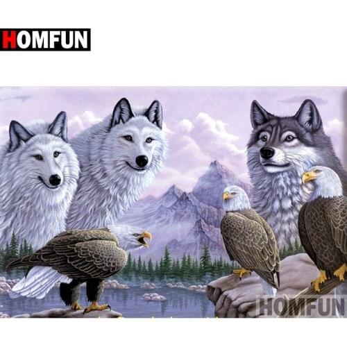 HOMFUN Full Square/Round Drill 5D DIY Diamond Painting "Wolf eagle animal" Embroidery Cross Stitch 3D Home Decor A10595