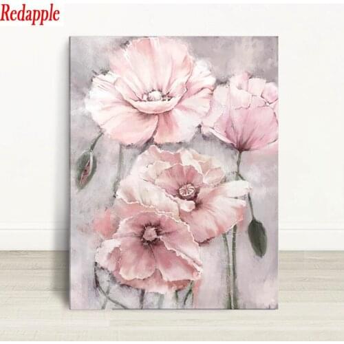 Diamond Painting Full Drill Square DIY Cross Stitch Mosaic Pink Grey Floral view Diamond Embroidery Bathroom Living Room decor