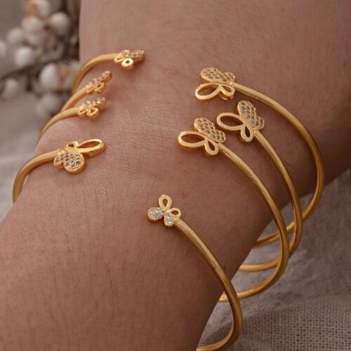 Dubai Butterfly Bangle 4pcs/Lot Ethiopian Gold Color Cuff Bangles For Women Bride Wedding Bracelet African Arab Jewelry