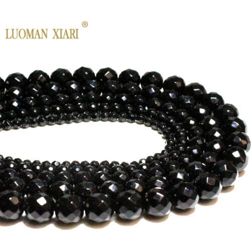 Wholesale Faceted Black Beads Natural Stone Beads For Jewelry Making Bracelet DIY Material 4/ 6/8/10/12 mm Strand Natural 15