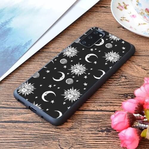 For Samsung Galaxy Linocut Black And White Sun Moon And Stars Outer Space Zodiac Astrology Gifts Print Soft Matt Phone Case