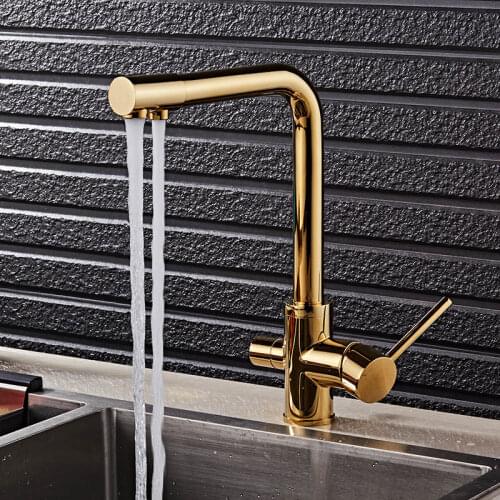 European copper kitchen faucet Gold Wash basin Sink Under counter basin faucet three in one water purification