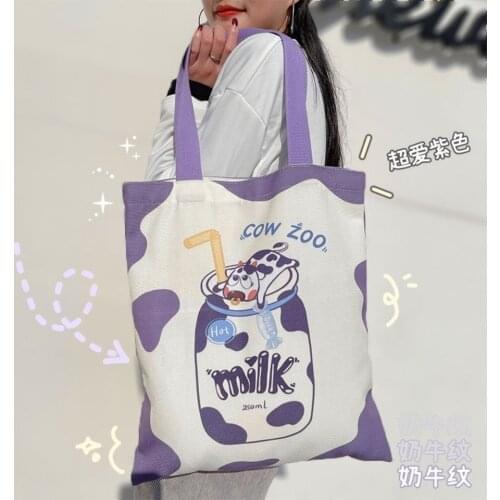 Milk pattern canvas bag original student school bag cute campus large capacity one-shoulder canvas bag female Japanese tote bag