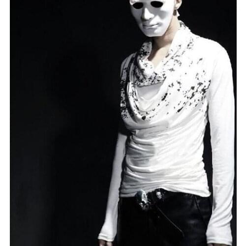 Personality fashion fold pile collar Slim long-sleeved T-shirt tide male Korean version of large size boys mens mens autumn