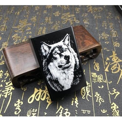 Personality Can Hold 20 Cigarettes Aluminium Alloy Wolf Totem Cigarette Case Slide Cigarette Boxes Laser Carved Not Fade Boxes