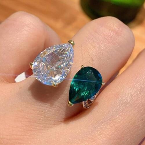 Vintage Real 925 Sterling Silver Emerald Lab Diamond Rings For Women Charms Party Wedding Gemstone Adjustable Ring Fine Jewelry