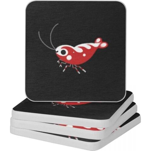 Red And Blue Shrimp Diatomaceous Earth Square Round Shape Coaster MildewProof Cup Bonsai Mat Soap Toothbrush Pad 10x10cm