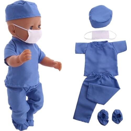 Doll Clothes Mask Doctor Nurse Uniform Clothes + Toys Medical Equipments Fit 18 Inch American Doll&43 Cm Baby Doll Girls Gift