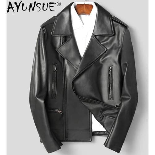 AYUNSUE Genuine Leather Jacket Men Clothing Autumn Coat Mens Sheepskin Leather Korean Jackets Motorcycle Clothes Rope LXR583