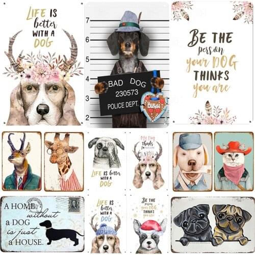 Animal Pet Dog Black Cat Metal Poster Tin Signs Wall Plaque Kitchen Home Bar Pub Decor Wall Sticker Retro Vintage Plate