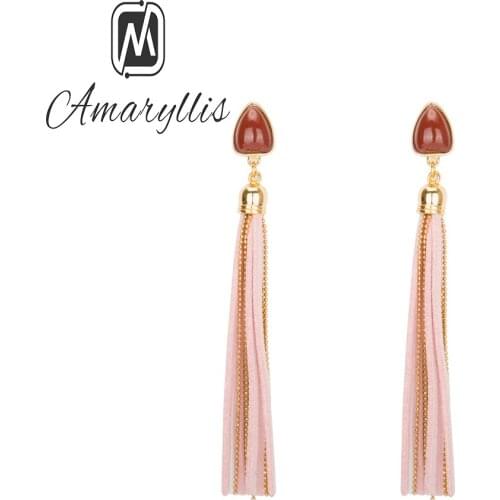 Amaiyllis Sweet Long Leather Metal Chain Tassel Earrings Bohemia Fringe Drop Earrings Clothing Accessories Spike Pendant Earring