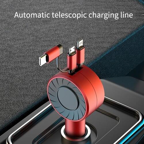 Multifunctional 3-in-1 18W New Car Charger USB with Retractable Charging Cable for iPhone 12 pro Xiaomi iPad MP3 Charger in Car
