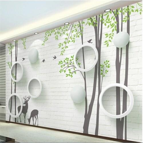 Wellyu papel de parede para quarto Custom wallpaper 3d modern brick wall elk circle abstract tree bird background wall