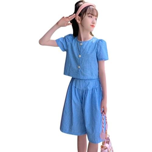 Clothes For Girls Plaid Tshirt + Short Girl Clothes Summer Kids Girls Clothes Casual Style Childrens Clothes 6 8 10 12 14