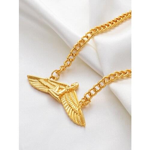Anniyo 53cm Fab Egyptian Goddess Necklaces Gold Color Wing Necklace Ankh Bib Wicca Pagan Jewelry Egypt Religion #019606
