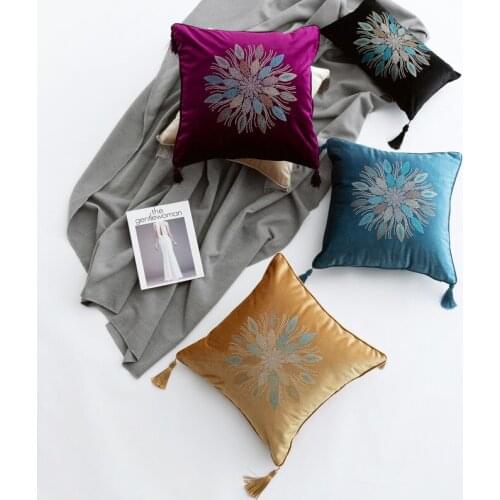 Luxury Cushion Cover 45x45cm High Precision Velvet Floral Throw Pillow Covers for Sofa Home Decor Waist Hot Drilling Pillowcase
