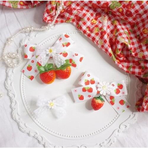 Sweet Strawberry Hairpin Lolita Bowknot Hair Clip Girl Women Tea Party Cosplay Hair Accessories D882