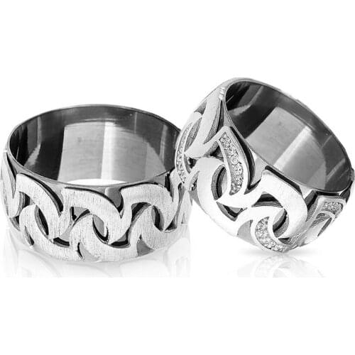 Tesbihane Flame Design 925 Sterling Silver Couple Wedding Rings