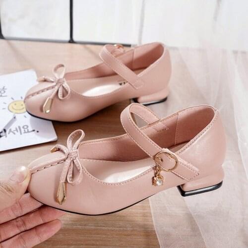 2021 Fashion High Heel Bow Girls Princess Little Shoes Leather ChildrenS Dance Spring Dress Kids Shoes 3 4 5 6 7 8 9 10 12 Year