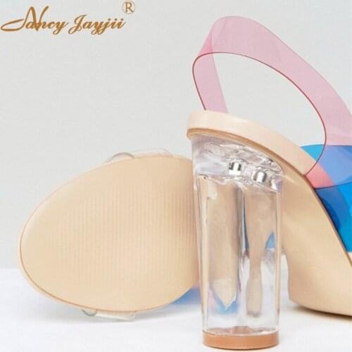 Female Shoes Women Sandal PVC solid Back Strap Slip-On Super High Round heels Sexy Eelgant Fashion Mature Nancyjayjii 2019