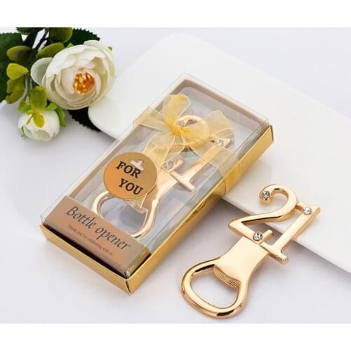 100 pcs Gold Digital 21 Opener Beer Bottle Opener wedding Giveaway Gift For Guest SN3622