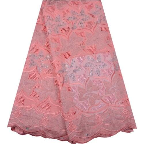 2018 Peach Amazing Stones lace Fabric African Best Cotton Lace Fabric Swiss Voile Lace For Nigerian Wedding Party Dress F1360
