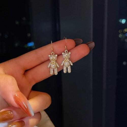 2021 Luxury Inlaid Zircon Little Bear Earrings For Women Gold Color Tiny Bling Stud Earring Wedding Accessories Jewelry Gfit