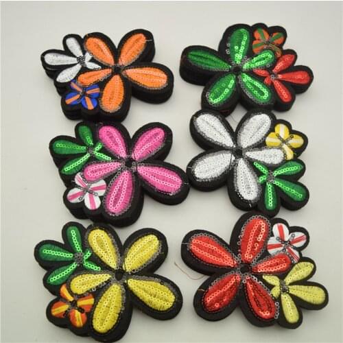 60Pcs six color mixed Iron On Embroidered Applique Patch Red Sequin Flower for clothes