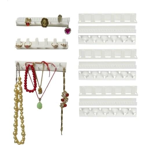 White Plastic Wall Mounted Jewelry Display Stand Ring Earring Necklace Storage Rack Sundries Wall Mount 9Pcs/set