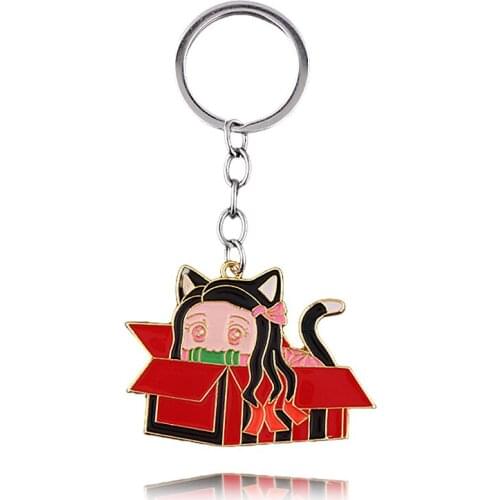 Demon Slayer Cartoon Keychain Kimetsu No Yaiba Protagonist Figure Cute Express Box Metal Keyring for Women Men Jewelry Gift