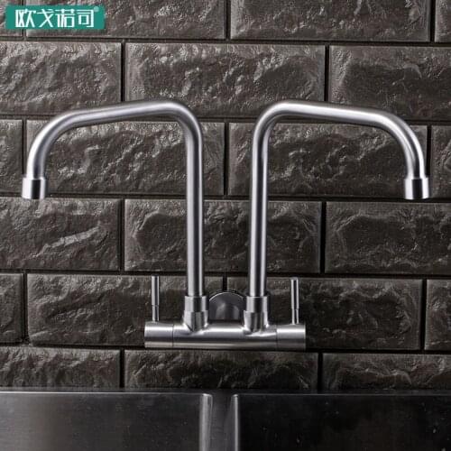 Double handle single hole wall kitchen faucet 2 faucets sink tap