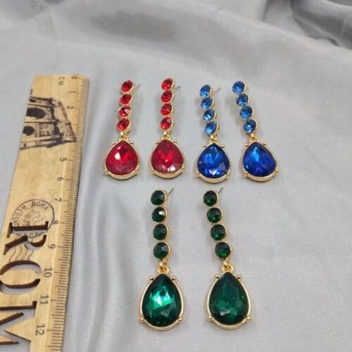 European and American Qingdao jewelry earrings personality long drop real gold glass silver pin Earrings no card D90