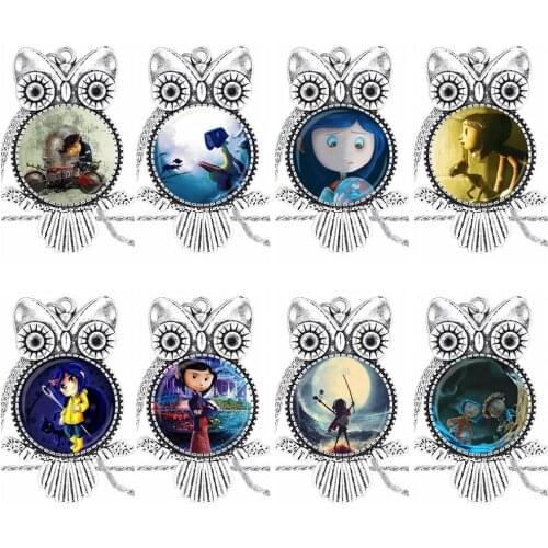 EJ Glaze For Women Party Coraline y la Puerta Secreta Glass Cabochon Pendant Necklace Owl Fashion Necklace