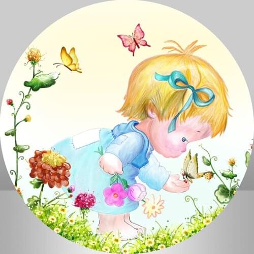 Holy Communion Boy Round Circle Backdrops Cover Newborn Baby Shower Photocall Flower Birthday Party banner Background