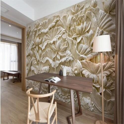 Beibehang Custom Photo Wallpaper Wall Sticker Stone Carving Lotus Carpet Background wallpaper for walls 3 d papel de parede