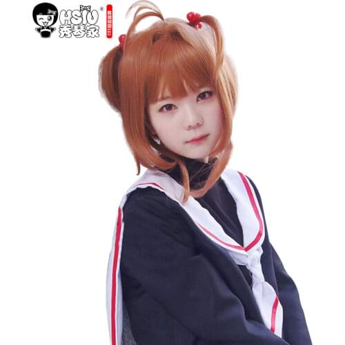 HSIU NEW High quality Sakura Kinomoto Cosplay wig Card Captors Sakura anime costume play wigs Halloween costumes hair