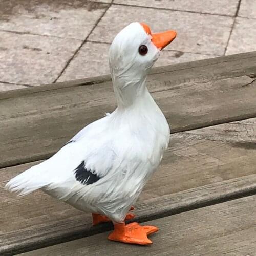 Simulation Goose with Real Fur, Figurine Animal for Fairy Garden Decor Accessories,Birthday Party Gift Box Toys,12*6.5*13cm