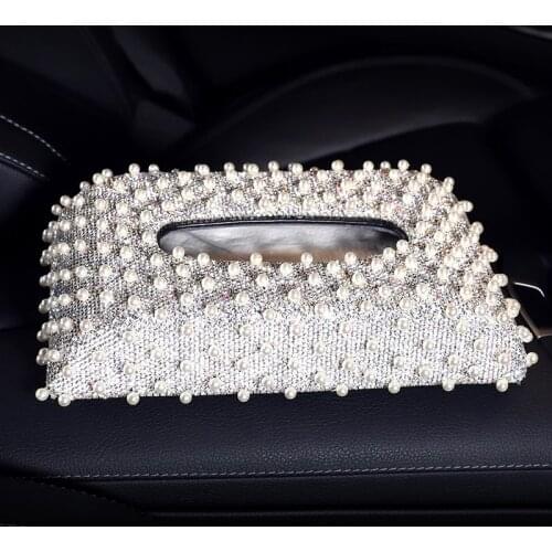 Delicate Elegant Case Paper Box Silver Crystal Tissue Holder For Home and Cars