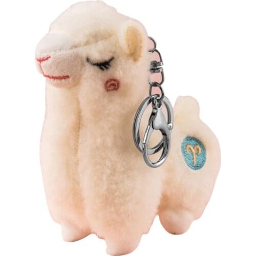 M68C Cute Keychain Soft Cotton Standing Alpaca Shape Key Rings Chain Bag Jewelry Charm Pendant Purse Bag Key Chains Accessories