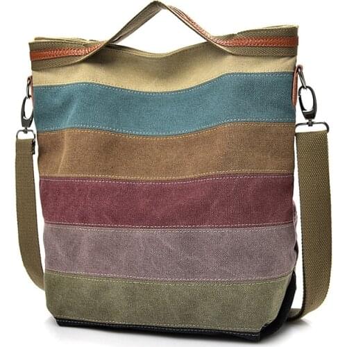 Fashion Canvas Bag Brand Women Handbag Patchwork Casual Women Shoulder Bags Female Messenger Bag Ladies Rainbow Purse Pouch