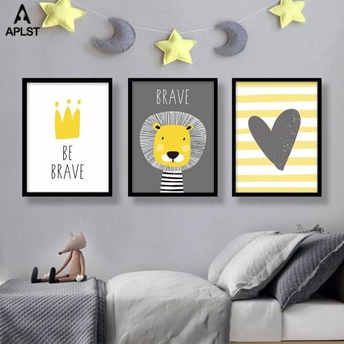 Cartoon Lion Be Brave Crown Nursery Boy Wall Art Picture Poster Baby Infant Canvas Prints Decoration Living Room Bedroom Decals