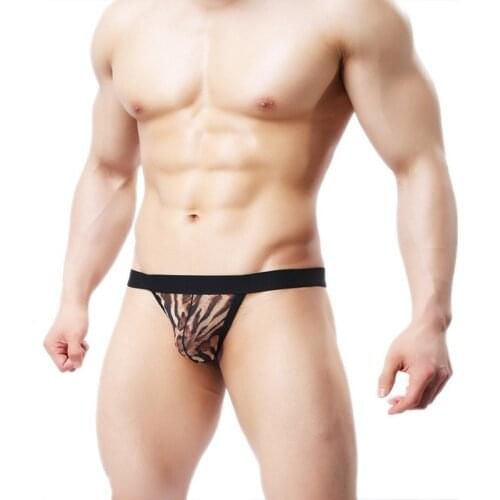Wholesale Mens Panties Jockstrap Thong Printed Leopard Gay Sexy Lingerie Man Undrewear Shorts Briefs Double Strand Belt Bikini